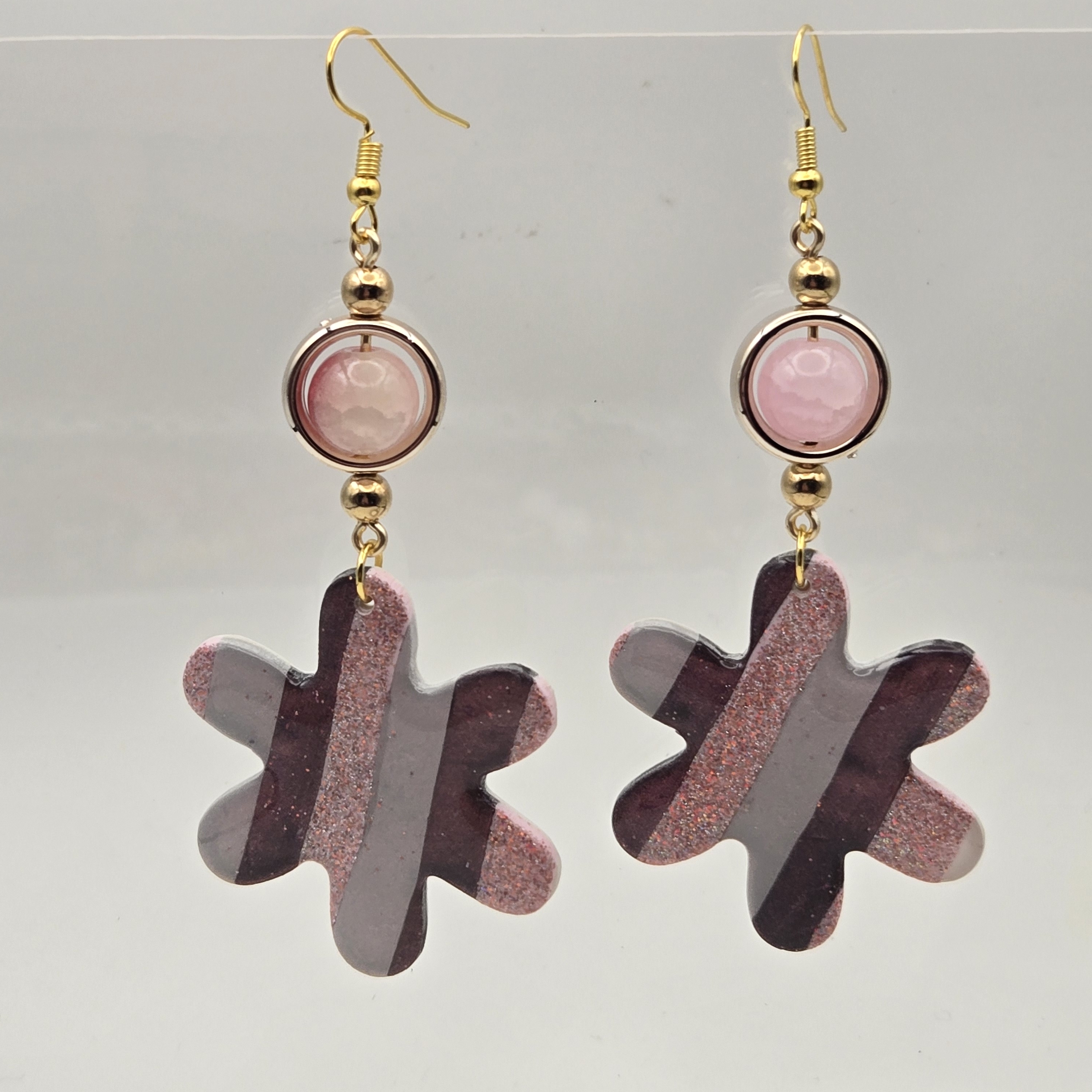#B29- Elegant Pink And Gold Dangle Earrings